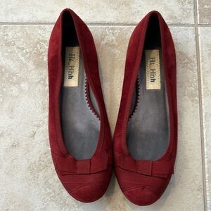 Red suede ballet flats